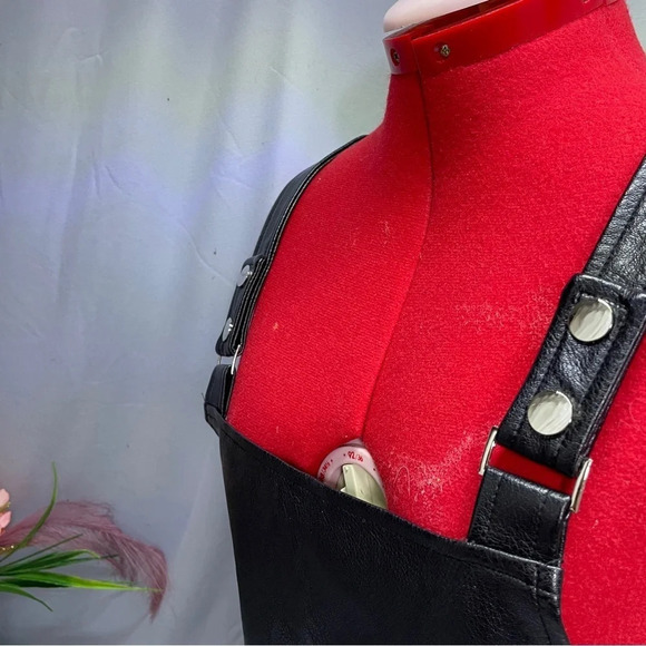 Daphne" Vegan Leather overal dress with adjustable snap bottom shoulder straps - Picture 9 of 12